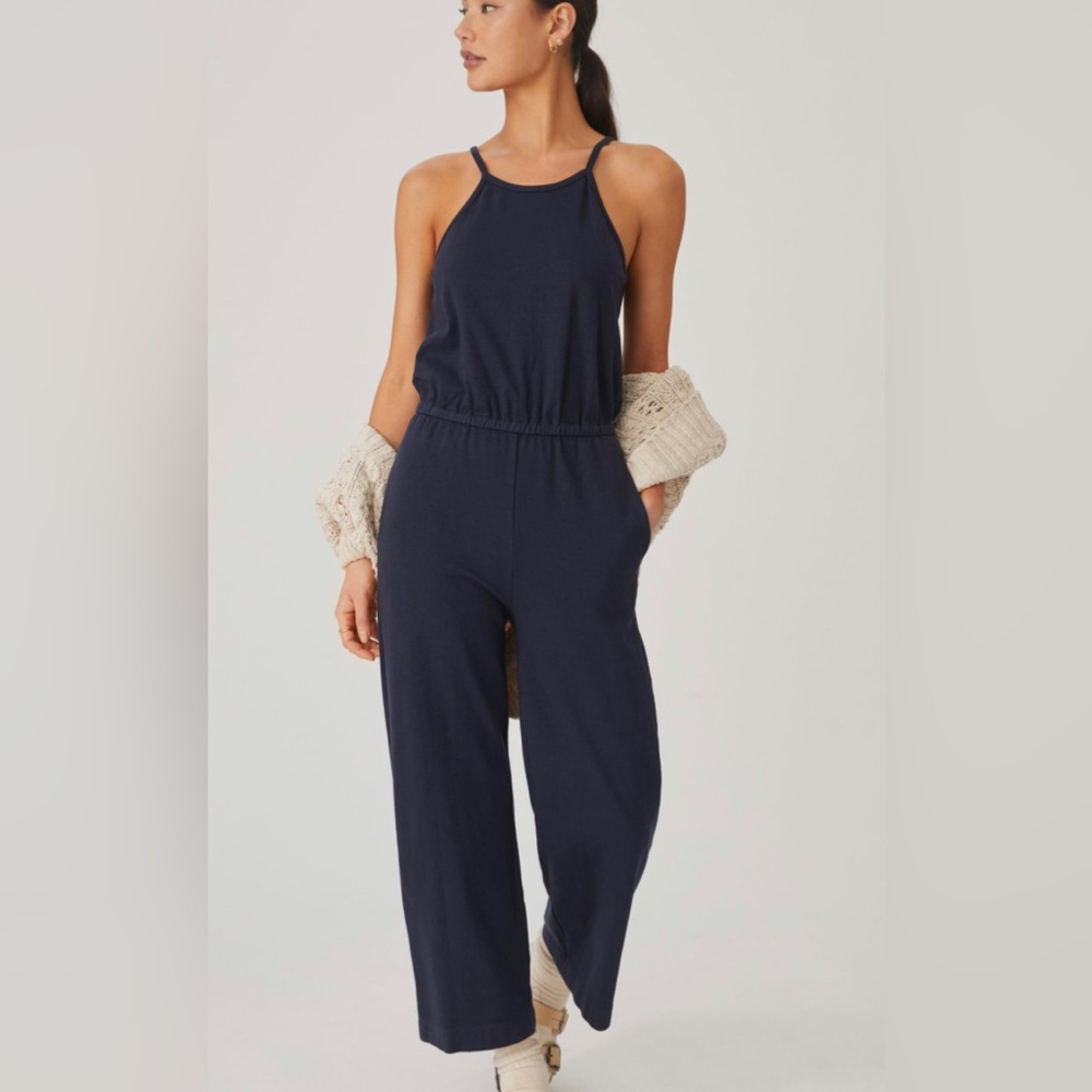 Sundry Navy Cotton Wide Leg Jumpsuit (from Anthropologie)